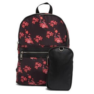 Madden Girl Mini Backpack & Pouch Bag, Lightweight, Black Red Floral, NWT